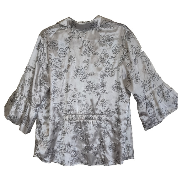 Style & Co Satin Blouse Top 16W Embroidered Black White Flared 3/4 Sleeves - Picture 4 of 16
